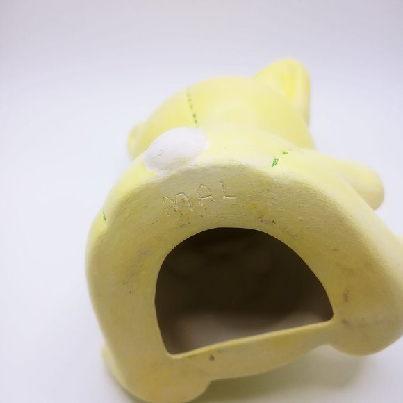 Decorative Ceramic Free Standing Rabbit Yellow Green White Design Green Bow - Picture 7 of 12